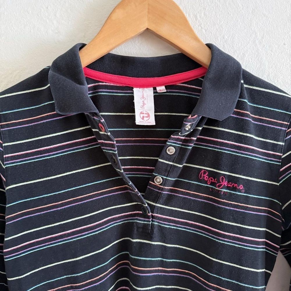 Pepe Jeans London Striped Long Sleeve Polo Shirt Size L - Picture 2 of 5